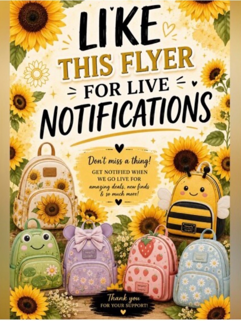 🌻💛🌻Sunflowers is Live!!🌻💛🌻 🌻LIKE this to be notified when I’m live!🎒✨💄🧴🛀🫧👝👛👜👚👟👓🌻